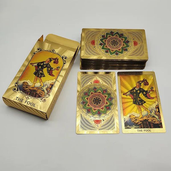 Jogos ao ar livre atividades fantásticas cartas de tarô de plástico dourado maravilhoso jogos de tabuleiro de adivinhação preditiva baralho de astrologia à prova d'água com livreto 230928