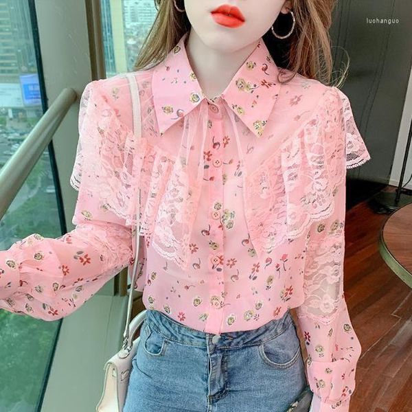 Frauen Blusen Trendy Alle-spiel Temperament Koreanischen Stil Shirts Frauen Floral Gedruckt Freizeit Lose Elegante Chiffon Tops A742