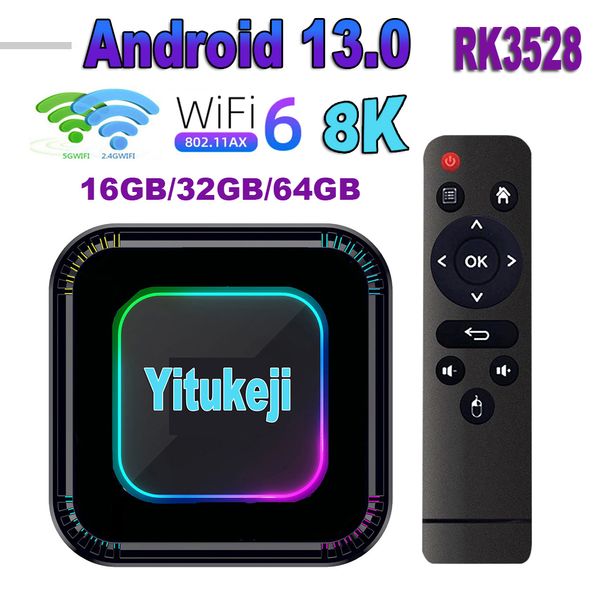 12pcs yitukeji android 13 tv kutusu rockchip RK3528 4GB 64GB 32GB 2GB16GB Medya Oyuncu 2.4G 5G WiFi6 BT4.0 100M 8K OTA