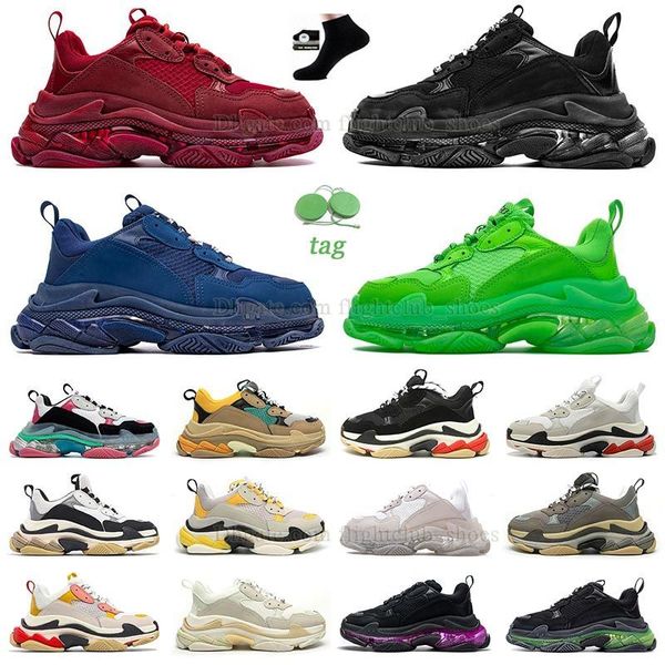 Luxo Triple S Sneaker Sapatos Casuais Bubble Bottom Plataforma Preto Branco Preto Cinza Rosa Azul Neon Verde Amarelo Vinho Vermelho Rosa Homens Mulheres Designer Esporte Treinador Ao Ar Livre