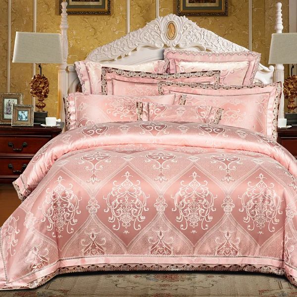 Set biancheria da letto 46 pezzi Set biancheria da letto di lusso Queen King size Set copriletto in cotone jacquard satinato Copripiumino Set lenzuola biancheria da letto 40 230928