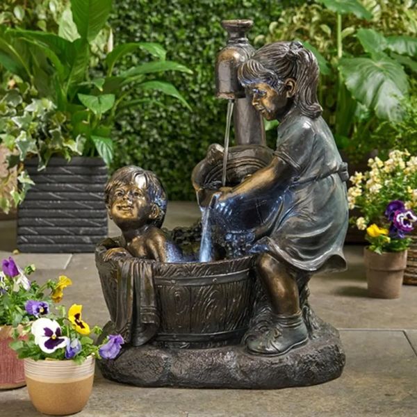 Decorações de jardim retro estátua de jardim crianças forma resina requintado fonte estatueta decoração ao ar livre jardinagem design escultura artesanato delicado 230928