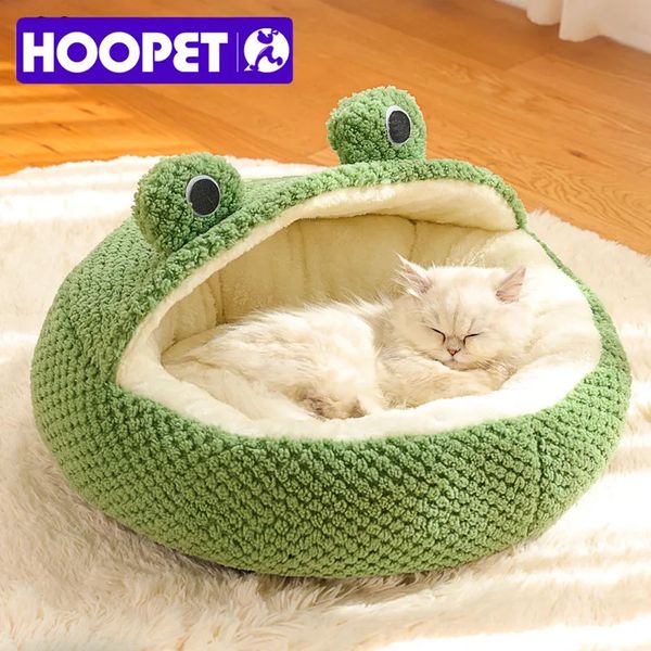 ручки для конур HOOPET, кошачье гнездо, маленькая собака, круглый коврик с мультяшной лягушкой, зимний теплый пещерный коврик для глубокого сна, мягкая спальная кровать, дышащие товары для дома 230928