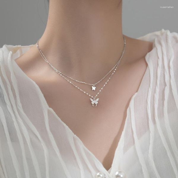 Anhänger Halsketten 2023 Schmetterling Halskette Exquisite Doppelschicht Schlüsselbein Kette Schmuck Für Frauen Geburtstag Party Geschenk