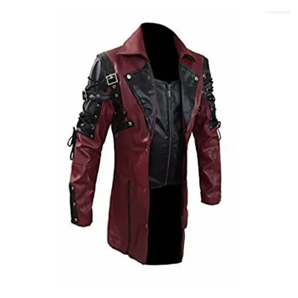 Pele masculina agradável outono masculino couro do plutônio fechamento com zíper turn-down colarinho motocicleta jaquetas casaco steampunk gótico masculino jaqueta falsa