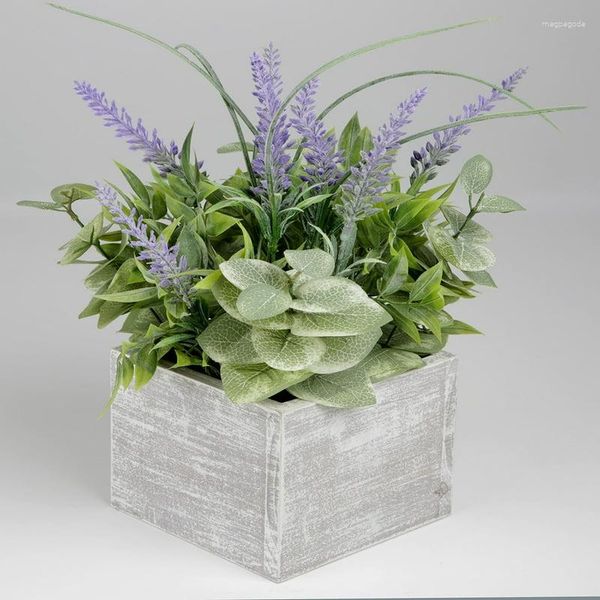 Fiori decorativi Pianta di lavanda artificiale in scatola di legno rustica bianca Decorazione ghirlanda per vasi da sposa decorativi per la casa