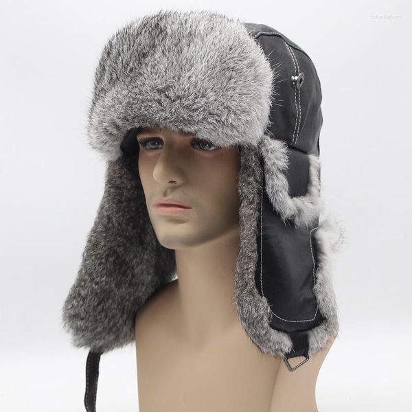 Berretti da uomo invernali in vera pelliccia cappelli bomber super caldi antivento da esterno naturali