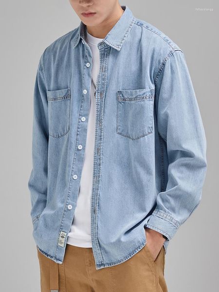 Camisas casuais masculinas 2023 outono denim camisa homens clássico bolsos de peito macio algodão manga longa cowboy solto azul jeans