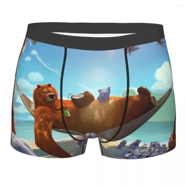 Underpants homens boxer briefs shorts calcinha grizzy e os lemmings dos desenhos animados respirável roupa interior urso sono masculino moda plus size underpant