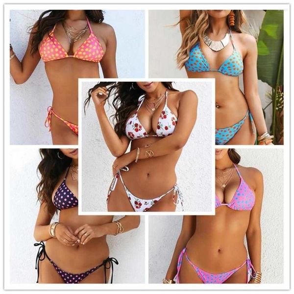 Damen-Bademode, Badeanzug, Neckholder, geteilter Bikini, Ins-Stil, gepunktet, Blumen-Dreieck