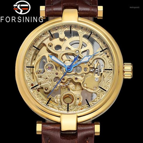 Armbanduhren FORSINING Automatische mechanische Skeleton Männer Armbanduhr Sport Echtes Leder Männliche Uhr Top Mann Uhr 81601253S