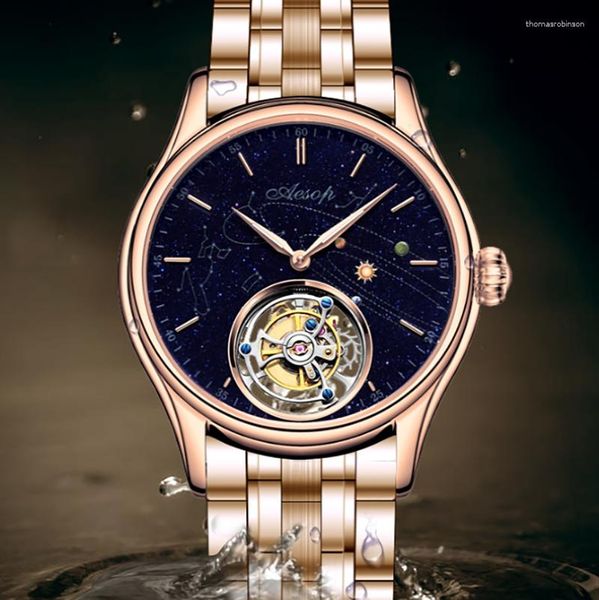 Orologi da polso AESOP Tourbillion originale orologio meccanico da volo per uomo Movimento impermeabile con zaffiro Orologi da polso scheletrati di lusso da uomo