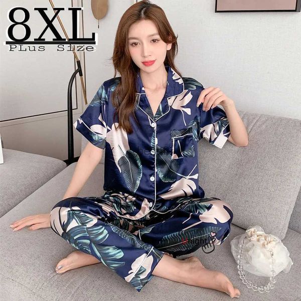 Pijamas femininos para dormir, pijamas femininos tamanhos grandes 6xl 8xl, calças femininas, pijamas de seda, terno curto de verão, conjuntos de lingerie feminina, roupas noturnas para mulheres l231005