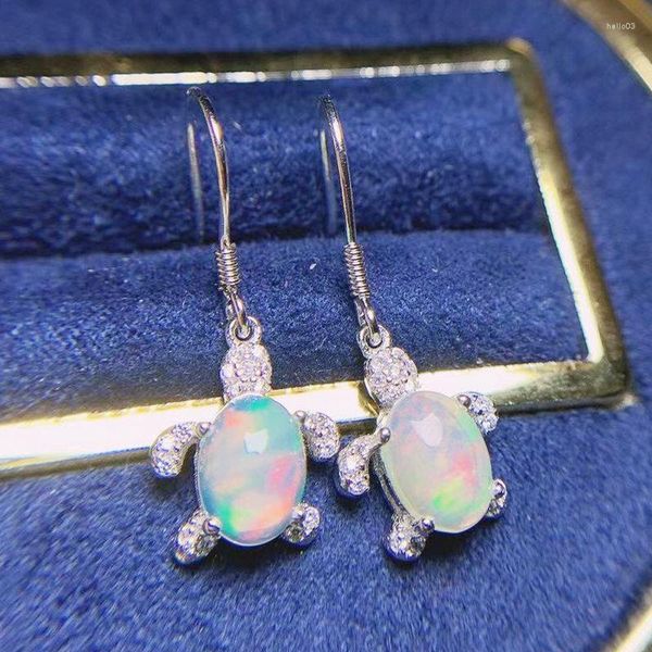 Dangle Küpeler Doğal Gerçek Beyaz Opal Kaplumbağa Stili Damla Küpe 925 STERLING Gümüş 0.8Ct 2pcs Taş İnce Takı X23629