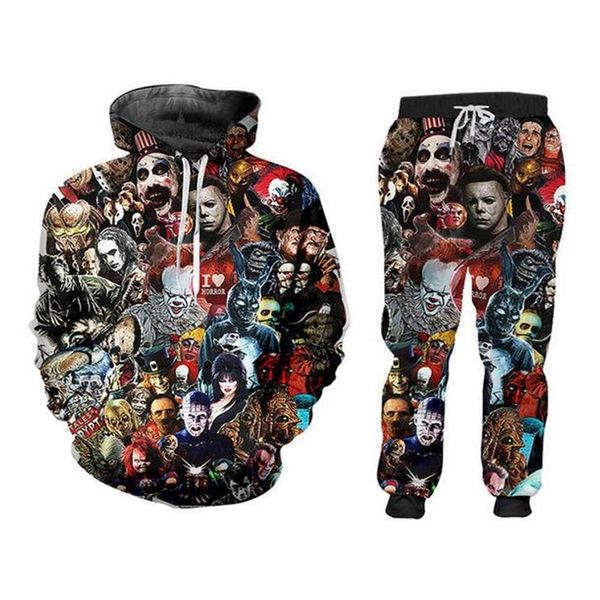 Todo-nova moda masculina feminina horror palhaço moletom joggers engraçado impressão 3d unisex calças com capuz zz010266i