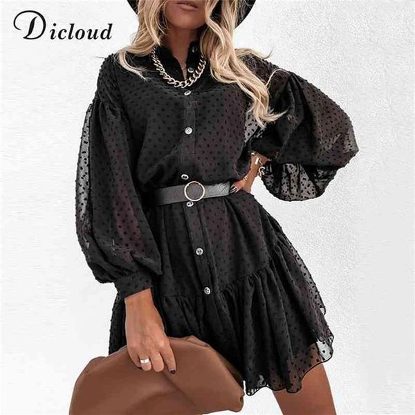 DICLOUD Élégant Noir Dot Robes De Soirée Femmes Jupon À Manches Longues À Volants Dames Mini Robe De Jour Femme Blanc Vêtements De Mariage 2106326B