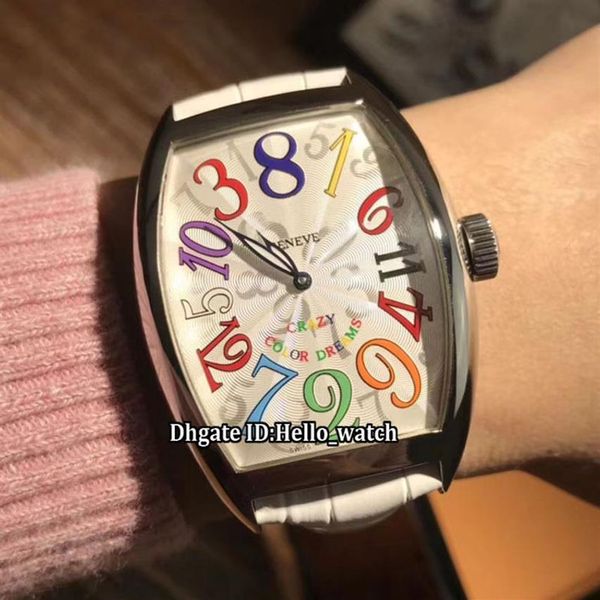 CRAZY HOURS 8880 CH COLOR DREAMS quadrante bianco orologio automatico da uomo rimbalzo cassa argento cinturino in pelle bianca sportivo nuovi orologi da uomo269G