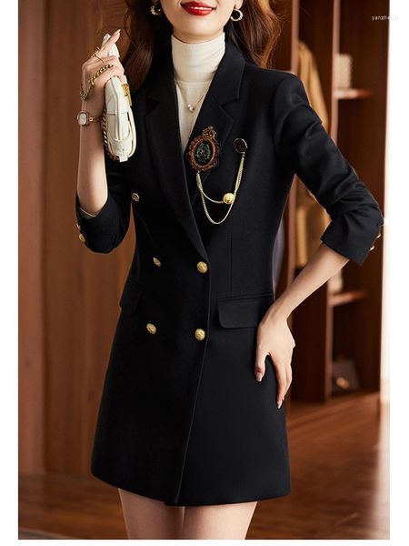 Damenanzüge Herbst Schwarzer Blazer Frauen Rot Lange Ärmel Temperament Business Zweireiher Mode Büro Eleganter brauner Anzug Trenchcoat