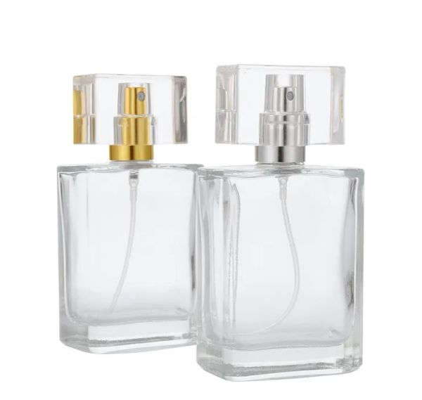 groothandel 30 ml 50 ml lege glazen parfumflesjes groothandel vierkante spray verstuiver hervulbare fles geurdoos met reisformaat SN2098 ZZ