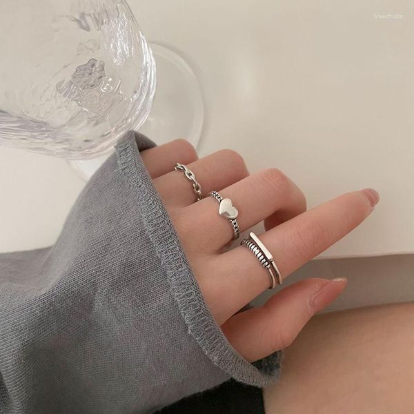 Cluster Ringe Vintage koreanischen Stil Liebe Herz für Frauen Mode Retro geometrische Kette Messing Knuckles Ring Party Schmuck Paar Geschenke