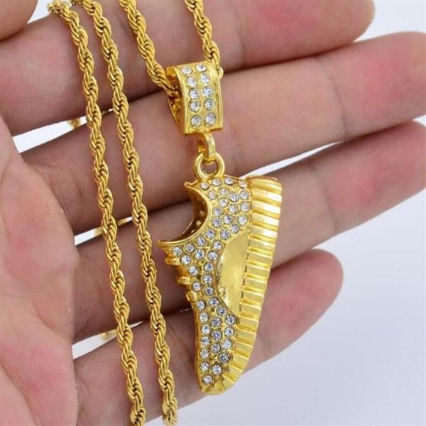 Seil Kette Gold Farbe CZ Hip Hop Anhänger Halskette Männer Schuhe Schmuck Punk Für Herren Chains256T