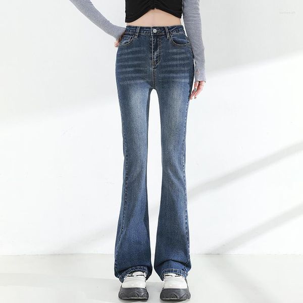 Jeans femininos meninas moda cintura alta mulher roupas senhoras casual streetwear lim-fit denim calças femininas vintage bell-bottoms 7588