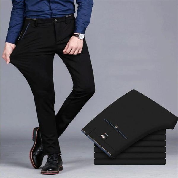 Primavera não-ferro vestido masculino calças clássicas moda negócios chino pant masculino estiramento fino ajuste elástico longo casual preto trouser2726