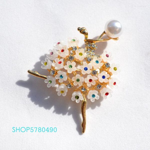 Broches moda jóias strass dança menina broche multi colorido pérola floral feminino vintage pino senhoras vestido de casamento acessórios