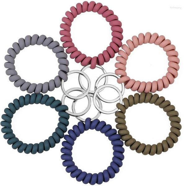 Anahtarlıklar 6 PCS Bilek Bobini Anahtarlık Plastik Yay Spiral Bileklikler Band Kerection Streç Bileklik Anahtarları Tutucu