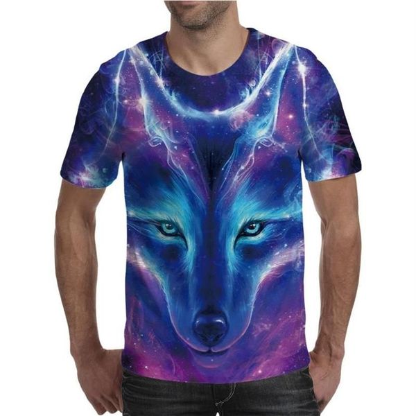 Herren T-Shirts T-Shirt Männer Wolf King Blaue Grafik Übergroßes T-Shirt für personalisierte Jungen Top Freizeitkleidung Sommer Kurz S2971