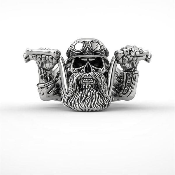 Herren Edelstahl Punk Bearded Skull Ring Motorrad Biker Band Rings221S