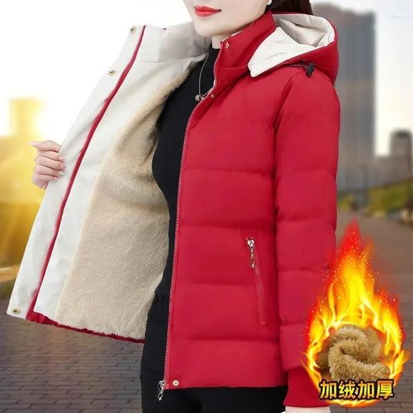 Casacos de trincheira femininos inverno veludo jaqueta de algodão moda feminina tamanho grande magro removível boné engrossado parkas casual quente engrossar casaco