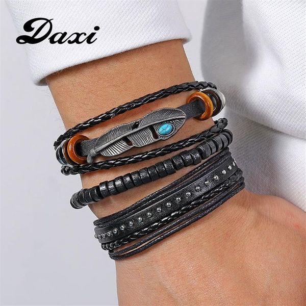 Daxi pulseira masculina fashion para homens, pulseira com pingentes, pulseira de couro trançado, acessórios masculinos, joias, presente270s