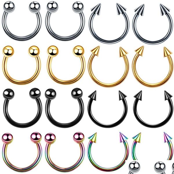 Anelli per naso Borchie 1Pc 4X10Mm Piercing alla narice a ferro di cavallo Borchie per naso in acciaio inossidabile Anello a cerchio Orecchini per labbra Cartilagine Orecchini Gioielli per il corpo Dhifm