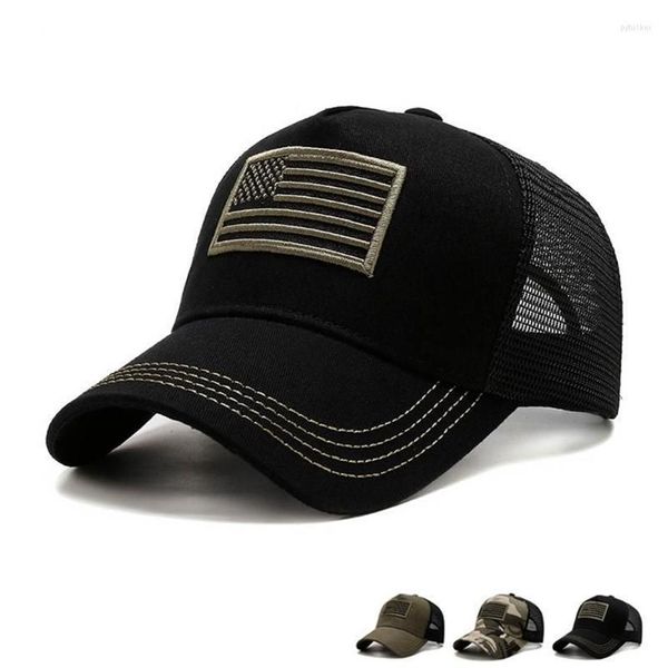 Ballkappen Herren Camo Mesh Baseball Amerikanische Flagge Stickerei Trucker Hut Sommer Outdoor Sport Sonnenhüte Militärische Taktische Snapba239J