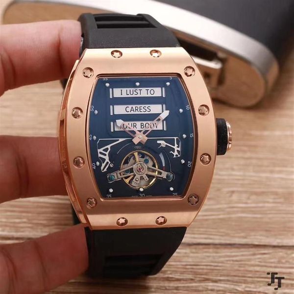 Luxus Gummi Männer Saphir Automatische Mechanische Rose Gold Silber Schwarz Weiß Limited Edition Erotische Tourbillon Uhren Armbanduhren3466