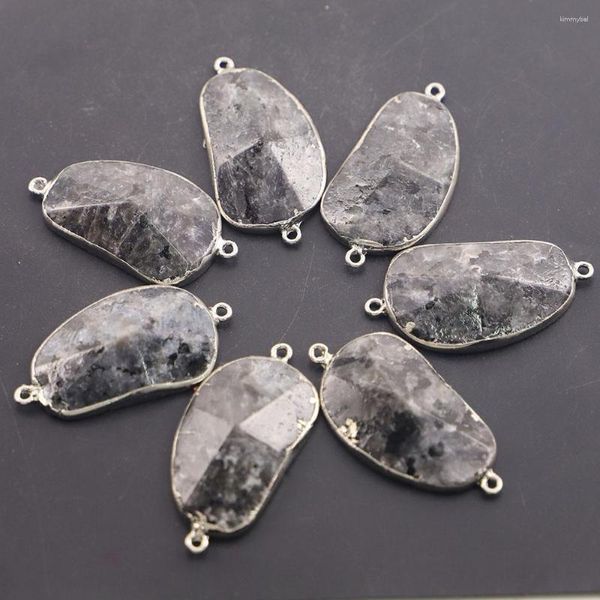 Collane con ciondolo Pietra naturale Ovale Labradorite Pendenti Connettore Fetta Bordo placcato argento Ciondoli squisiti Gioielli fai da te all'ingrosso 5 pezzi