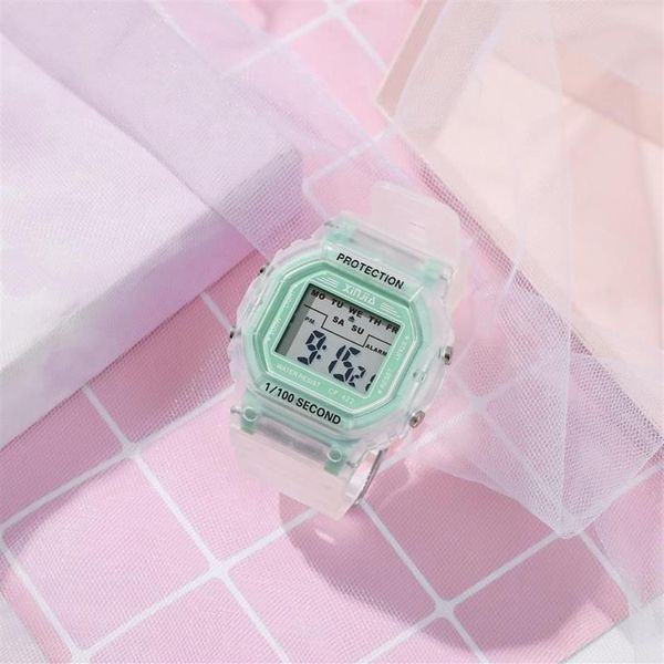Relógios de pulso 2021 moda transparente relógio digital quadrado mulheres relógios esportes à prova d'água relógio eletrônico drop228s