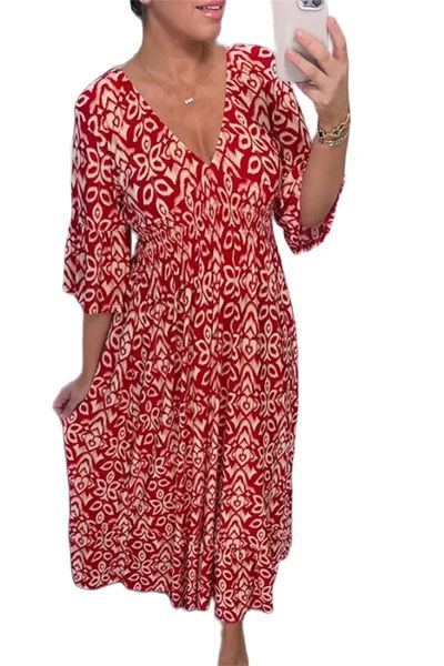 Vestidos Casuais Básicos Verão Meia Manga Profunda Pescoço Pulôver Vestido Mulheres Flor Impressão Plissada Dressy Senhoras Férias Praia Solto Versátil Vestido Básico 230927