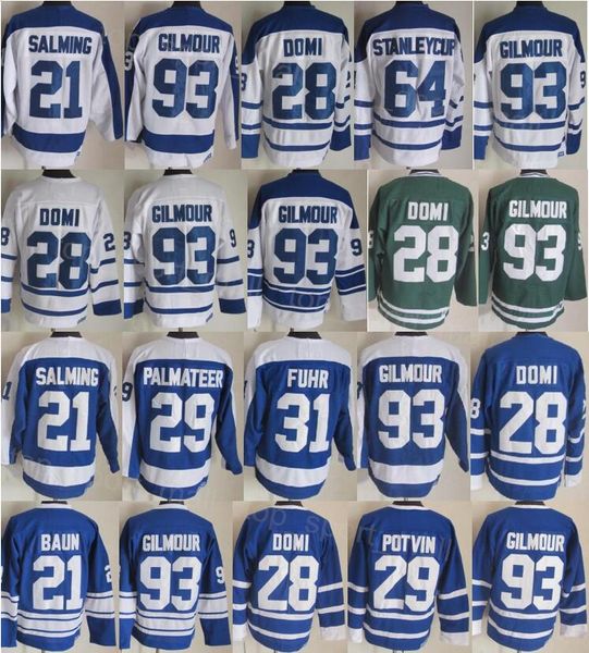 Erkekler Retro Hokey 93 Doug Gilmour Jersey 75. Yıldönümü 29 Mike Palmateer 21 Borje Salming 64 Stanleycup 29 Felix Potvin Vintage Classic Emekli Tüm Dikişli Satış