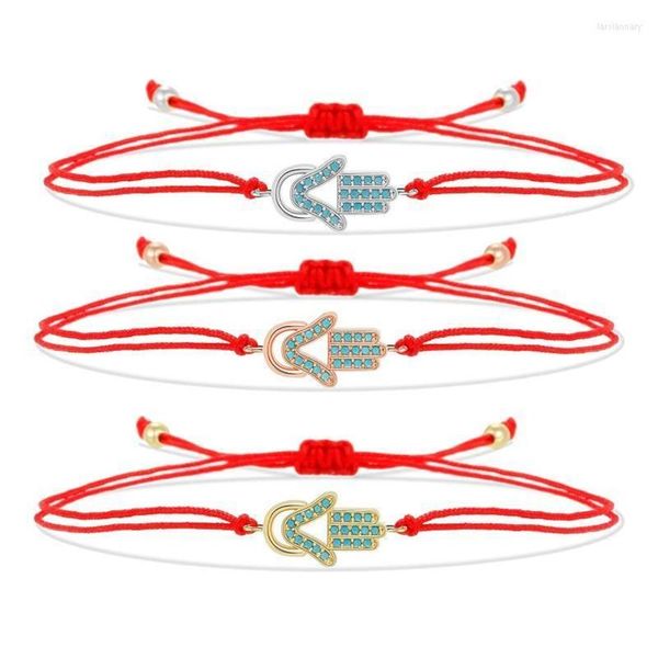 Charme Pulseiras Cubic Zirconia Cristal Azul CZ Pedras Hamsa Mão Pulseira Mulheres Menina 2022 Moda Red String Hanmade Jóias Prese295R