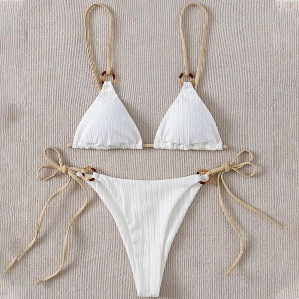 Costumi da bagno da donna 2 pezzi/set Bikini estivo Set tinta unita con cinturino per spaghetti Costume da bagno classico da donna per sport acquatici