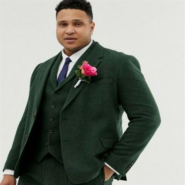 Ternos masculinos blazers de alta qualidade feito sob encomenda verde oliva homem fino ajuste casamento padrinho para três peças colete calças noivo t2288