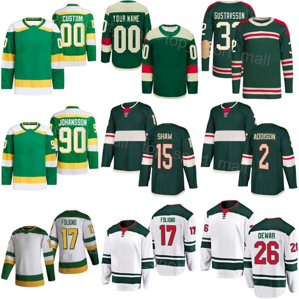 Equipe Hóquei 2 Calen Addison Jersey 17 Marcus Foligno 29 Marc-Andre Fleury 32 Filip Gustavsson 26 Connor Dewar 90 Marcus Johansson 41 Charlie Stramel Homem Mulher Juventude