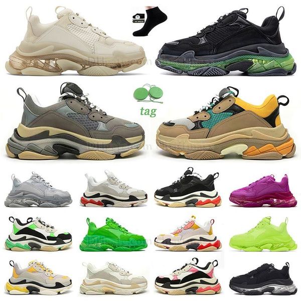 Herren Damen Freizeitschuhe Triple S Sneakers Clear Sole Trainer Dad Shoe Sneaker Schwarz Weiß Grün Blau Kristallboden Herren Damen Hochwertige Chaussures