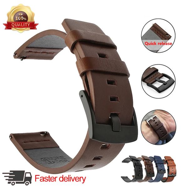 Assista Bandas 20mm 22mm Banda Quick Release Leather Strap Galaxy 3 Active2 40 44mm Watch GT 2 WatchB8 24mm 230928