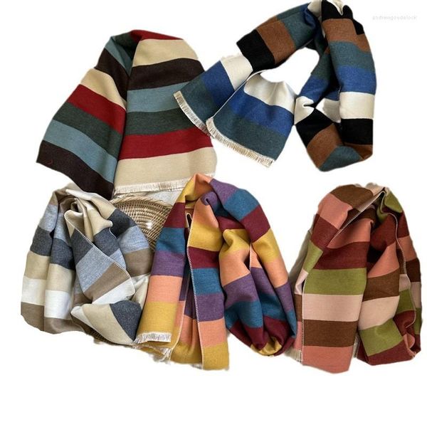 Eşarplar Renkli Stripe Çocuklar Kaşmir Eşarp Kış Çocuk Çocuk Küçük Şal Erkek Kızlar Açık Sıcak Neckerchief 2-12 yıldır