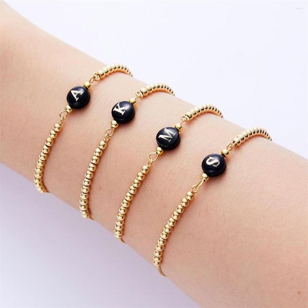 Charme Pulseiras 2023 DIY Aço Inoxidável Brads Pulseira Ajustável Para Mulheres Homem Casal Preto Letra Inicial Acessório Jewlry Presentes