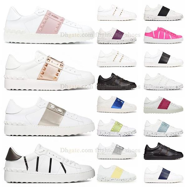 Großhandel Freizeitschuhe, Segeltuchschuhe, klassische offene Sneakers zum Valentinstag, Schwarz, Weiß, Silber, Nieten, Italien, Damen-Designer-Spikes, Low-Top-Patchwork-Turnschuhe für Männer und Frauen