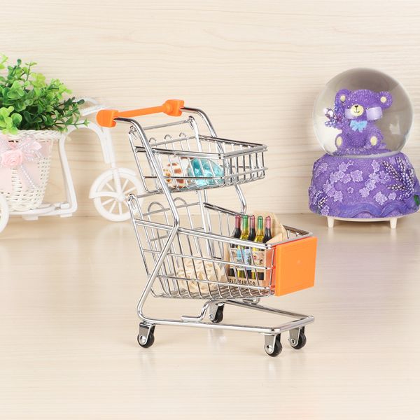 Camadas duplas mini carrinho de compras carrinhos de mão fingir jogar simulação brinquedos supermercado handcart crianças quarto utilitário desktop cesta de armazenamento decoração para casa 2772